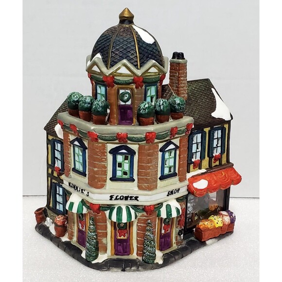 Grandeur Noel Victorian Village 2000 Minnie’s Flower Shop Purple Door No Box EUC - Picture 1 of 14
